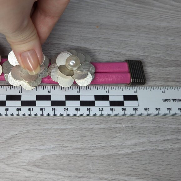 Pink & Floral Leather Band Bracelet with Magnetic Closure - Picture 8 of 8